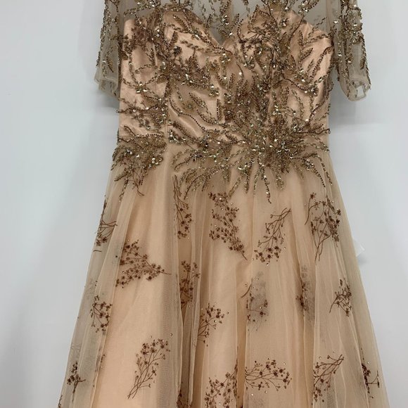 Mac Duggal Dress 79317 Champagne Embellished Illusion Gown NWT - Picture 8 of 16
